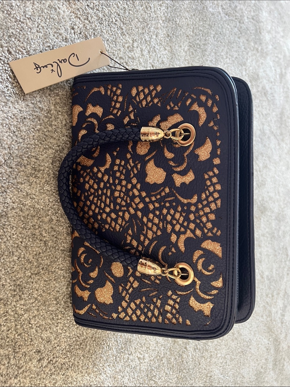Black and Gold Floral Cutout Satchel